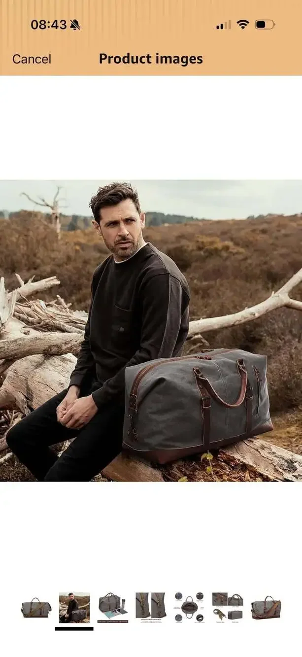 S-ZONE 60L Oversized Canvas Leather Trim Travel Duffle Weekender Bag w/Dopp Kit
